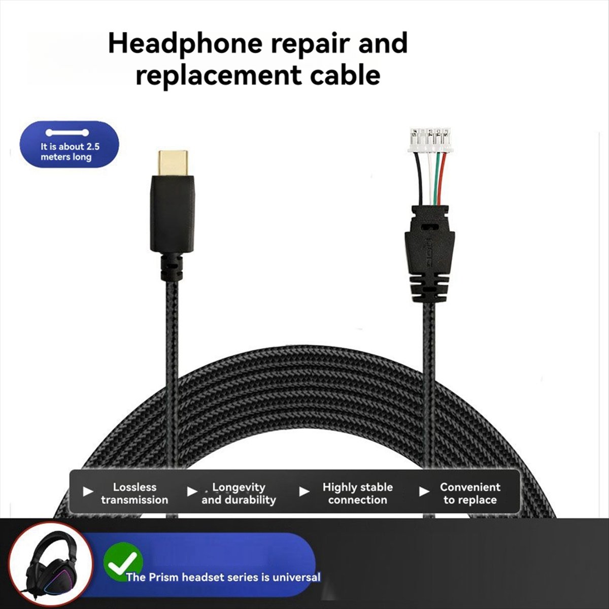 Esports Wireless Gaming Headset - DT75 Neuerscheinung Geflochtenes Kabel für ASUS